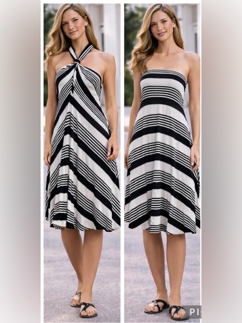 🖤 NWT! Elan Jersey Knit 8-Way Black White Stripe Dress